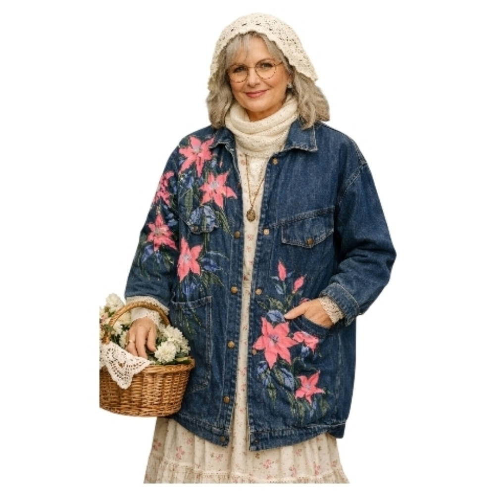 BELMA Floral Embroidered Denim Jacket Cottagecore Granny core Medium vintage